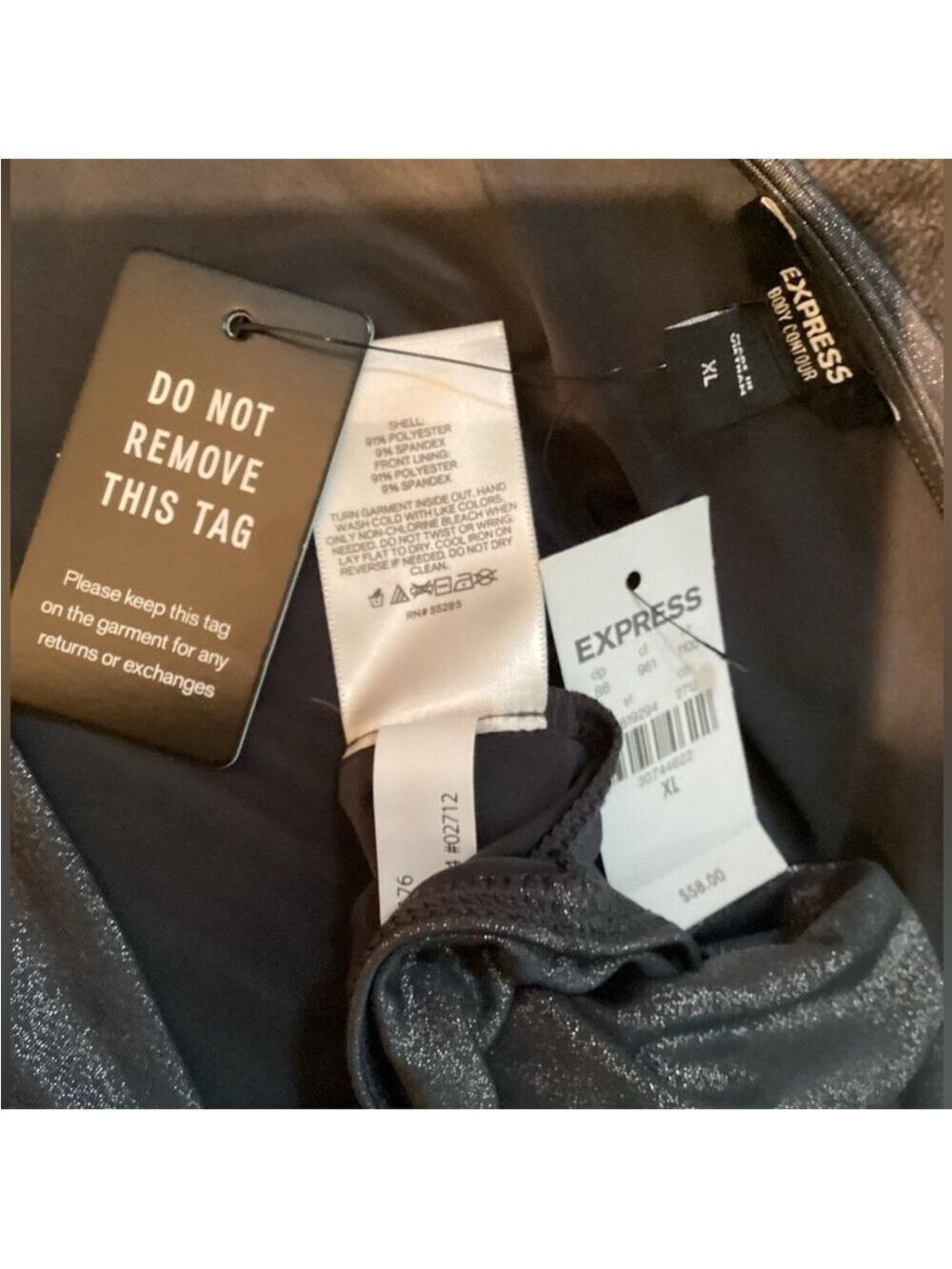 Express gray with black metallic body suit with twist front Woman’s size XL - Picture 10 of 12